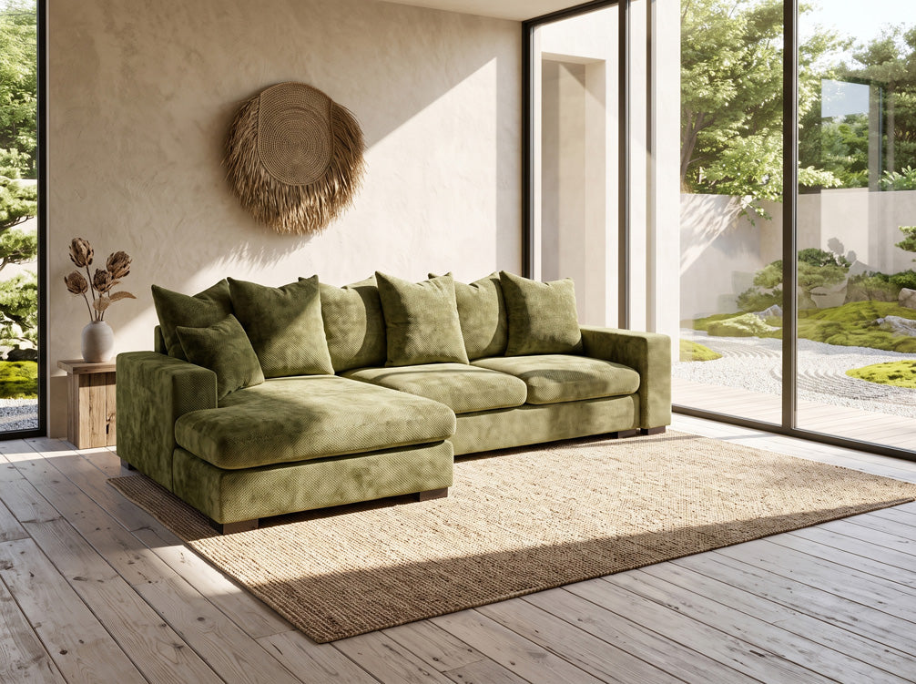 Designer sofa Selena L with sleeping function in textured fabric
