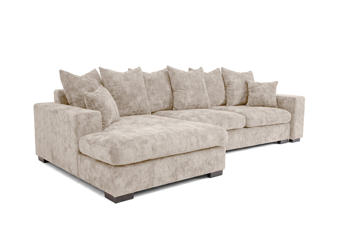 Designer sofa Selena L with sleeping function in textured fabric