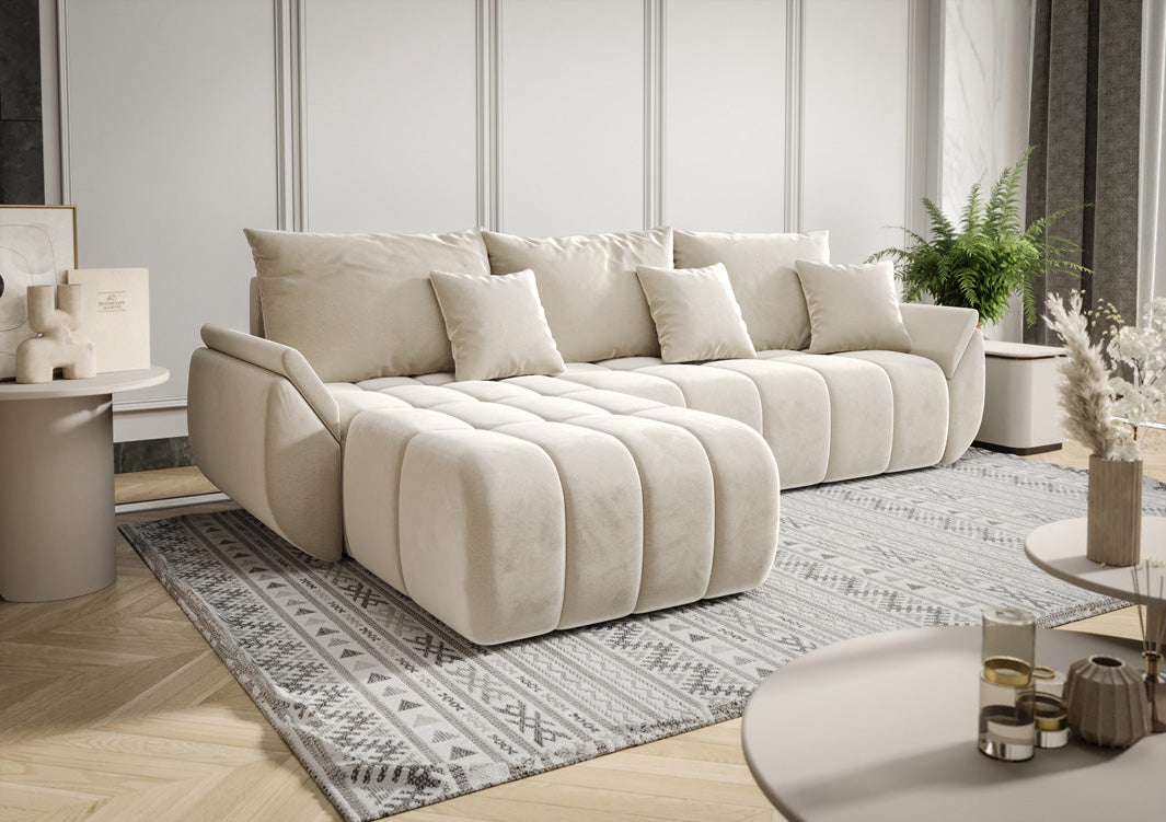 Designer sofa Lenoa with sleeping and folding function in velvet