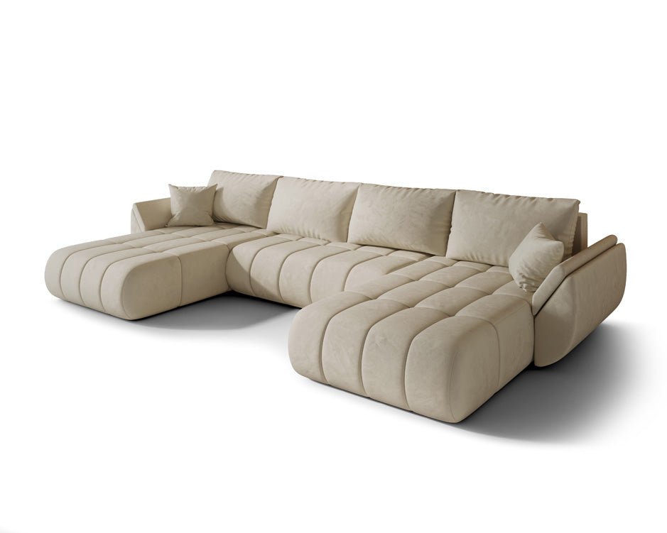 Designer sofa Lenoa U with sleeping and folding function in velvet