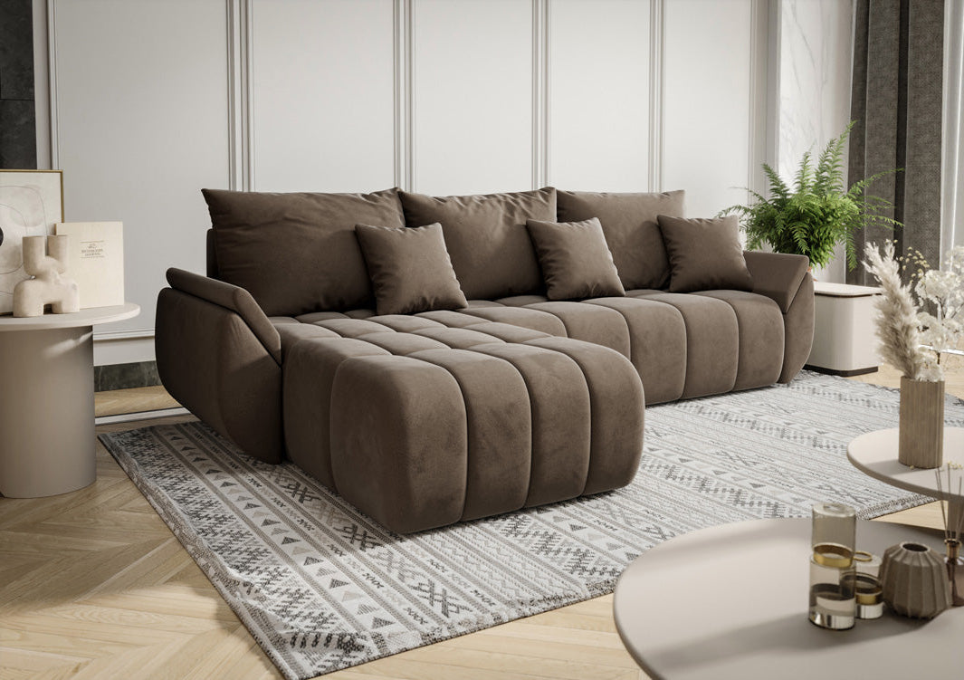 Designer sofa Lenoa with sleeping and folding function in velvet