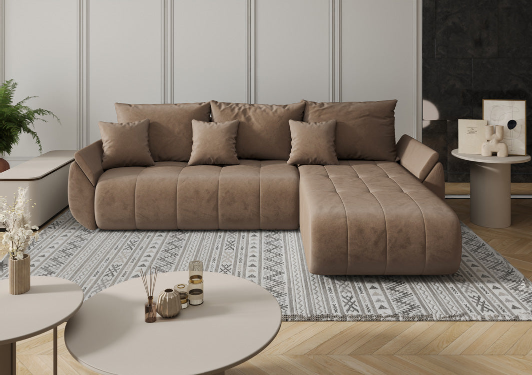 Designer sofa Lenoa with sleeping and folding function in velvet