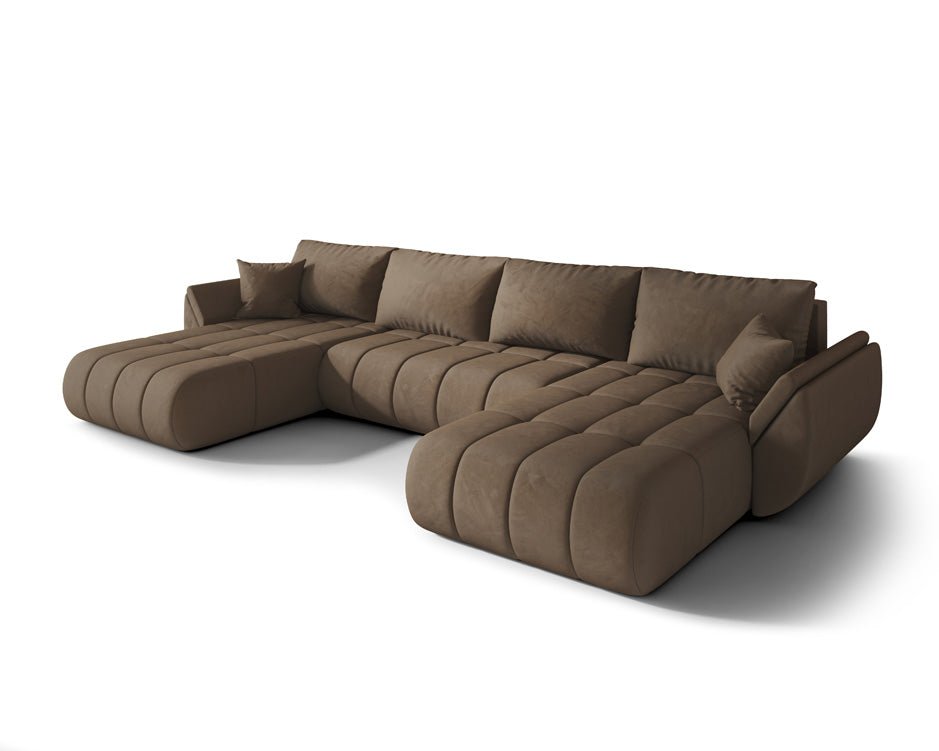 Designer sofa Lenoa U with sleeping and folding function in velvet