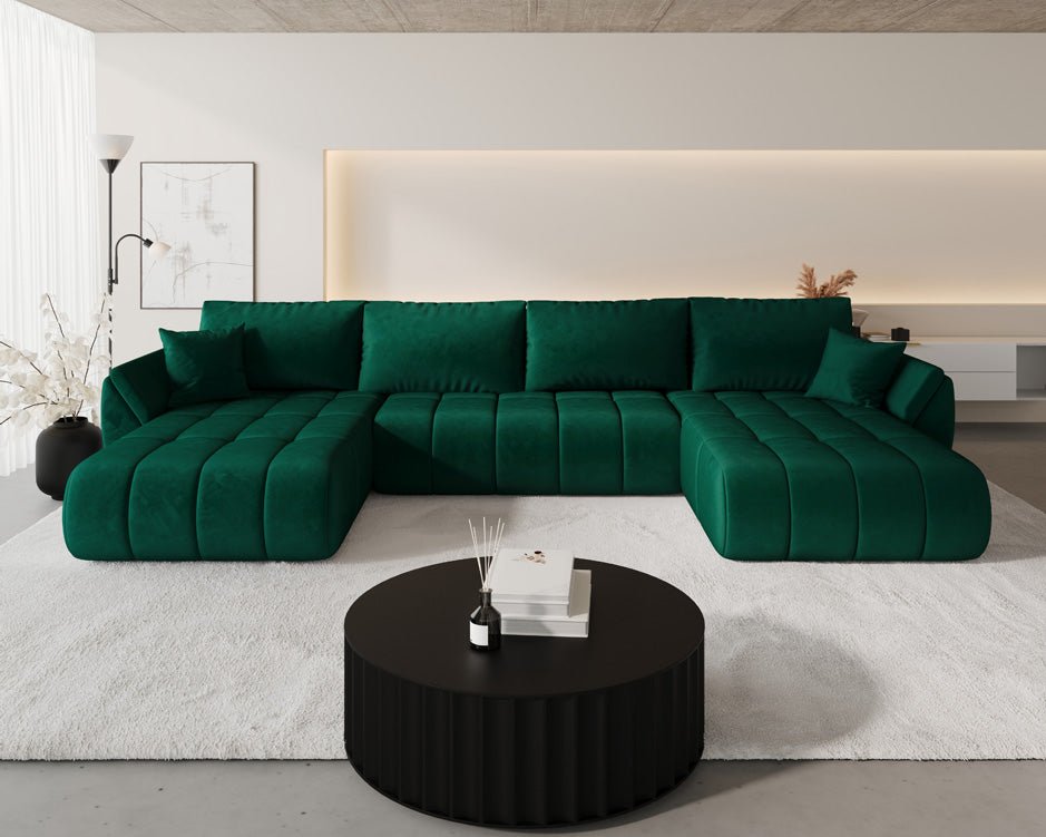 Designer sofa Lenoa U with sleeping and folding function in velvet