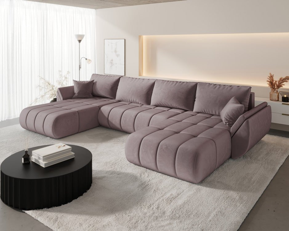Designer sofa Lenoa U with sleeping and folding function in velvet