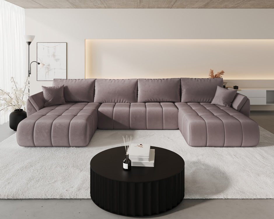 Designer sofa Lenoa U with sleeping and folding function in velvet