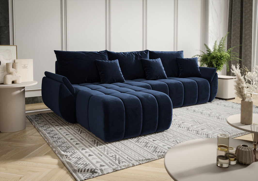 Designer sofa Lenoa with sleeping and folding function in velvet