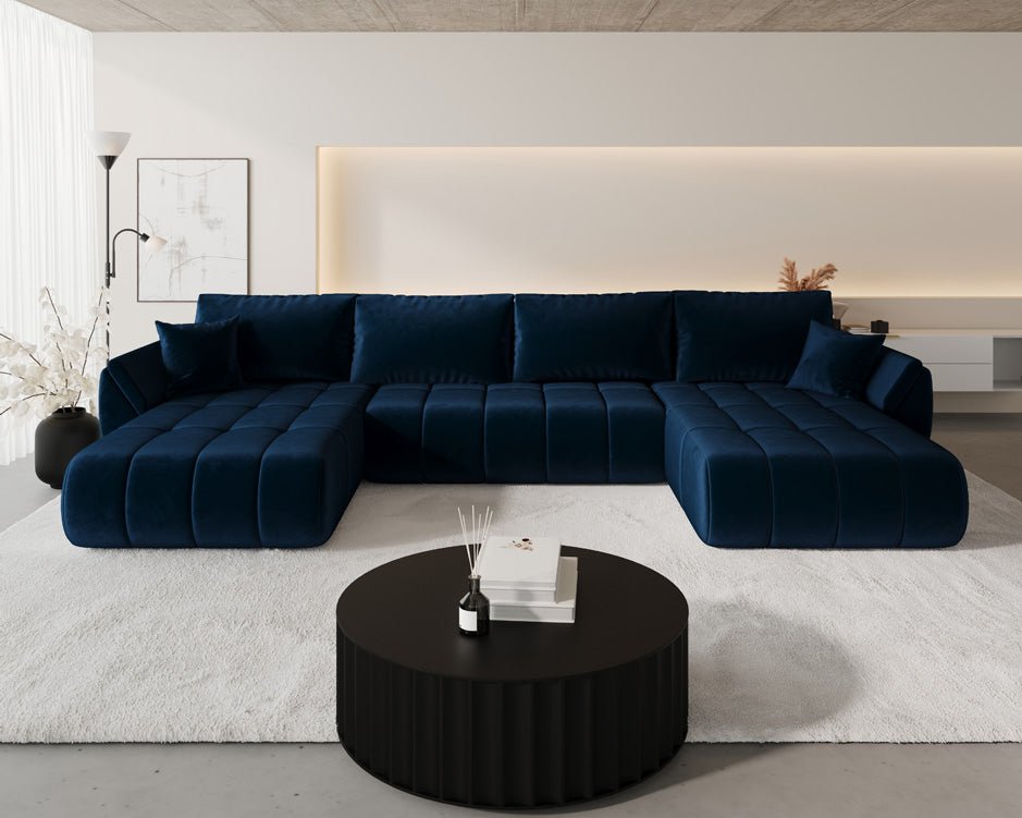 Designer sofa Lenoa U with sleeping and folding function in velvet