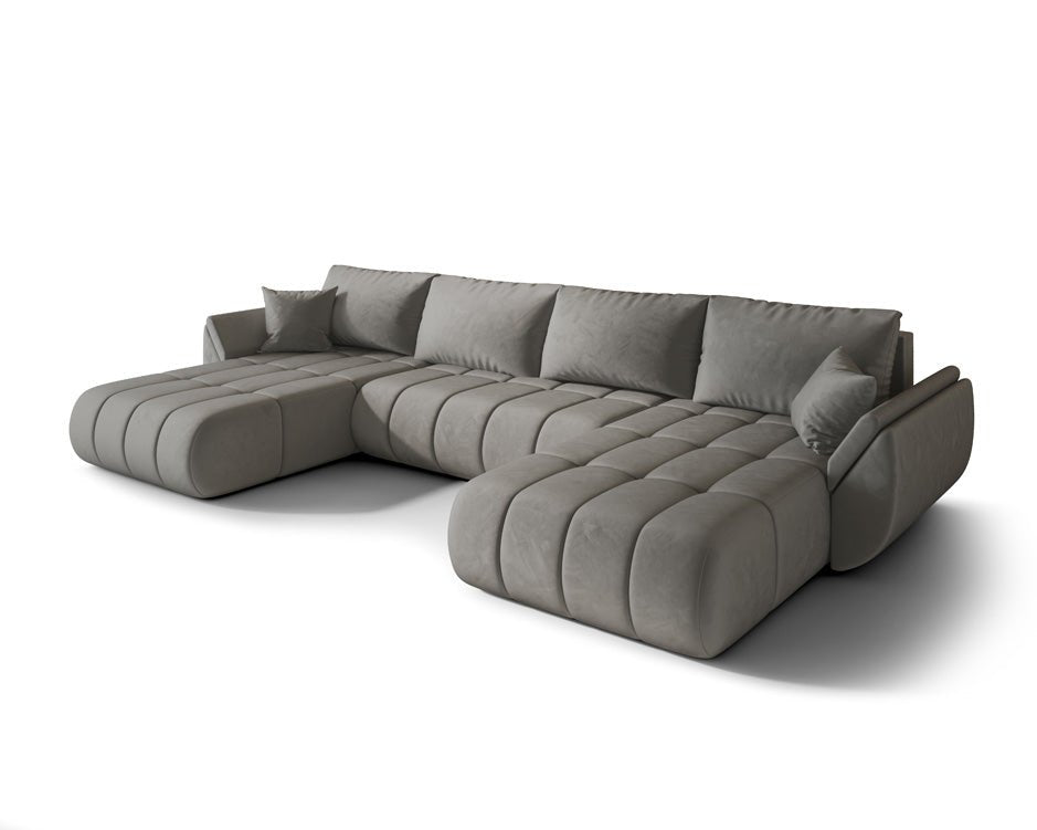 Designer sofa Lenoa U with sleeping and folding function in velvet