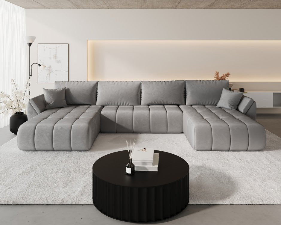 Designer sofa Lenoa U with sleeping and folding function in velvet