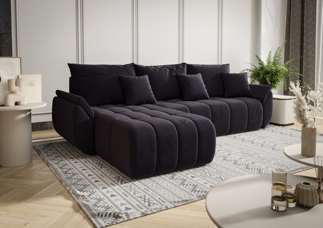 Designer sofa Lenoa with sleeping and folding function in velvet