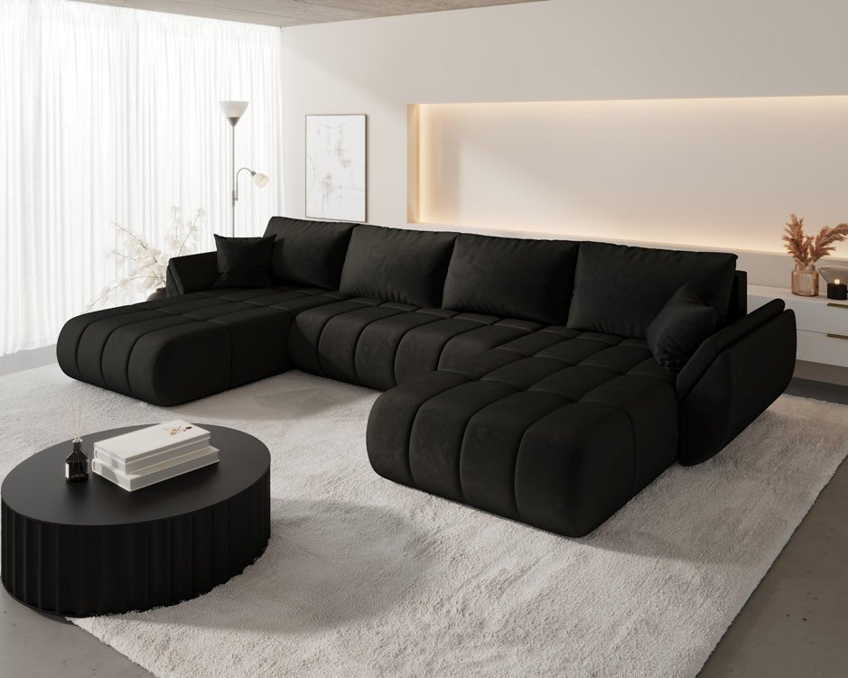 Designer sofa Lenoa U with sleeping and folding function in velvet