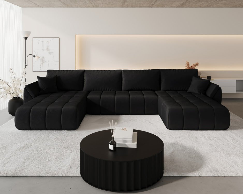 Designer sofa Lenoa U with sleeping and folding function in velvet