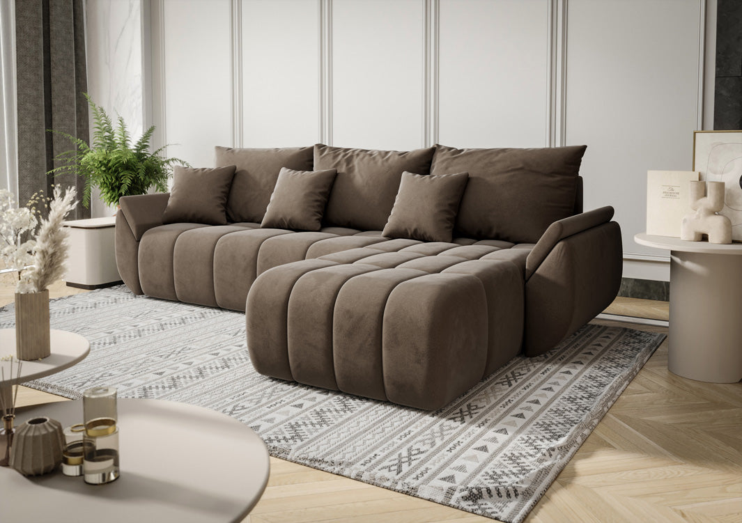 Designer sofa Lenoa with sleeping and folding function in velvet