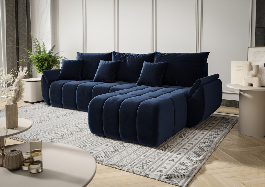 Designer sofa Lenoa with sleeping and folding function in velvet
