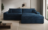 Designer Ecksofa Lugo in Cord – Blau – Rechts