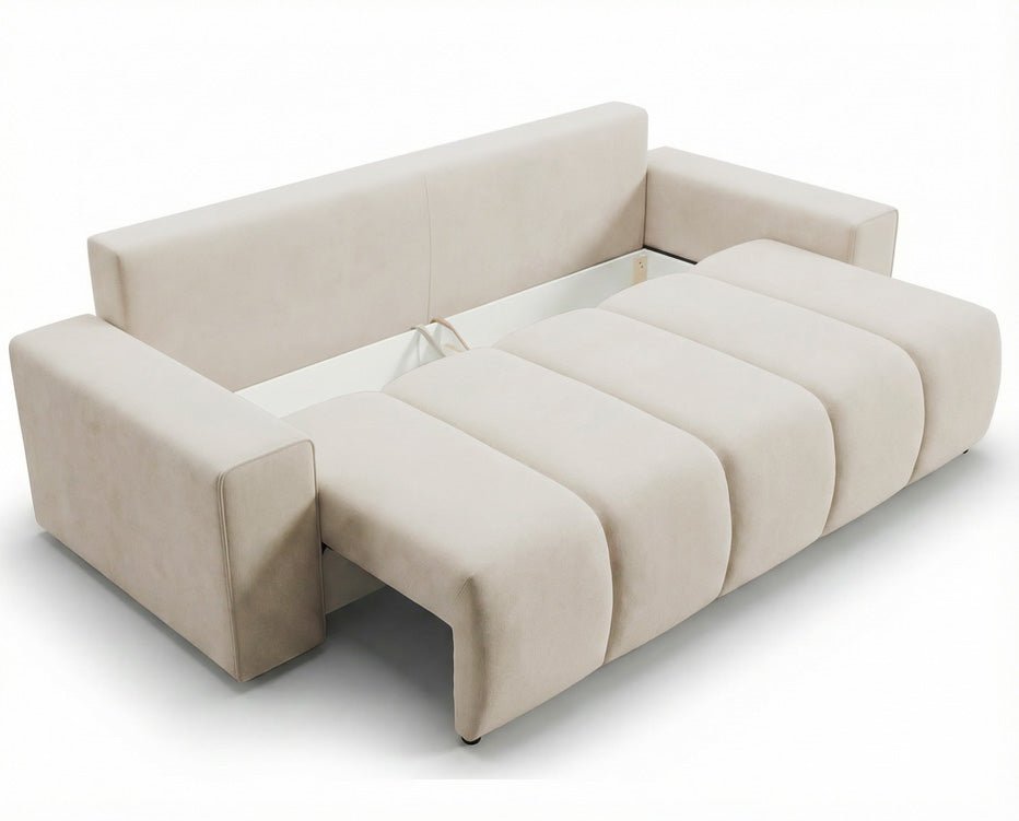 Designer 3 Sitzer Sofa Vena mit Stauraum und Schlaffunktion in Samt