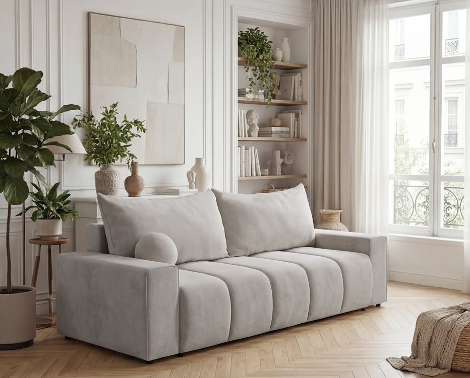 Designer 3 Sitzer Sofa Vena mit Stauraum und Schlaffunktion in Samt