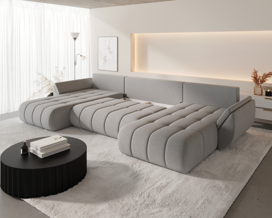Designer sofa Lenoa U with sleeping and folding function in velvet