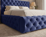 Designer Polsterbett Ria in Samt mit Stauraum – Blau