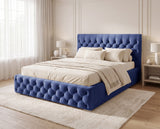 Designer Polsterbett Rivo in Samt mit Stauraum – Blau