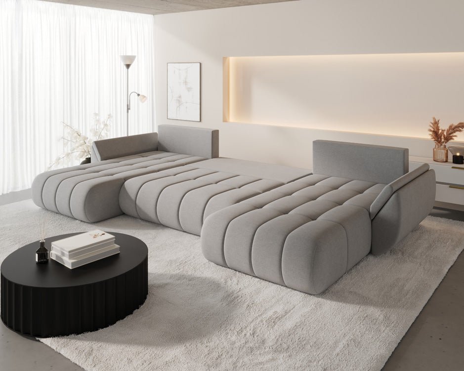 Designer sofa Lenoa U with sleeping and folding function in velvet