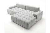Designer Ecksofa Pino in Samt mit Schlaffunktion & Stauraum – Hellgrau – Rechts