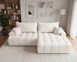 Designer Ecksofa Pino in Samt mit Schlaffunktion & Stauraum – Weiß – Rechts