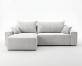 Designer Ecksofa Rino in Cord mit Schlaffunktion & Stauraum – Hellgrau – Rechts