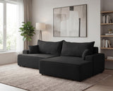 Designer Ecksofa Frido in Samt mit Schlaffunktion & Stauraum – Schwarz – Rechts