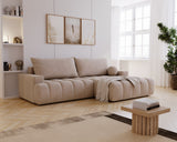 Designer Ecksofa Nemo in Stoff mit Schlaffunktion & Stauraum – Sand – Rechts