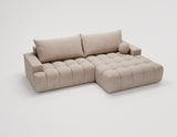 Designer Ecksofa Nemo in Stoff mit Schlaffunktion & Stauraum – Sand – Rechts