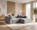 Designer Ecksofa Reno in Samt – Grau – Rechts