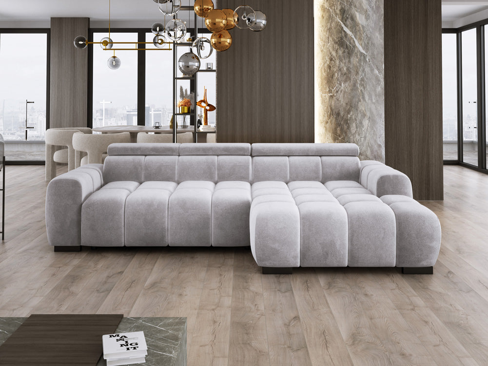 Designer sofa Amalfi in velvet with electric seat extension