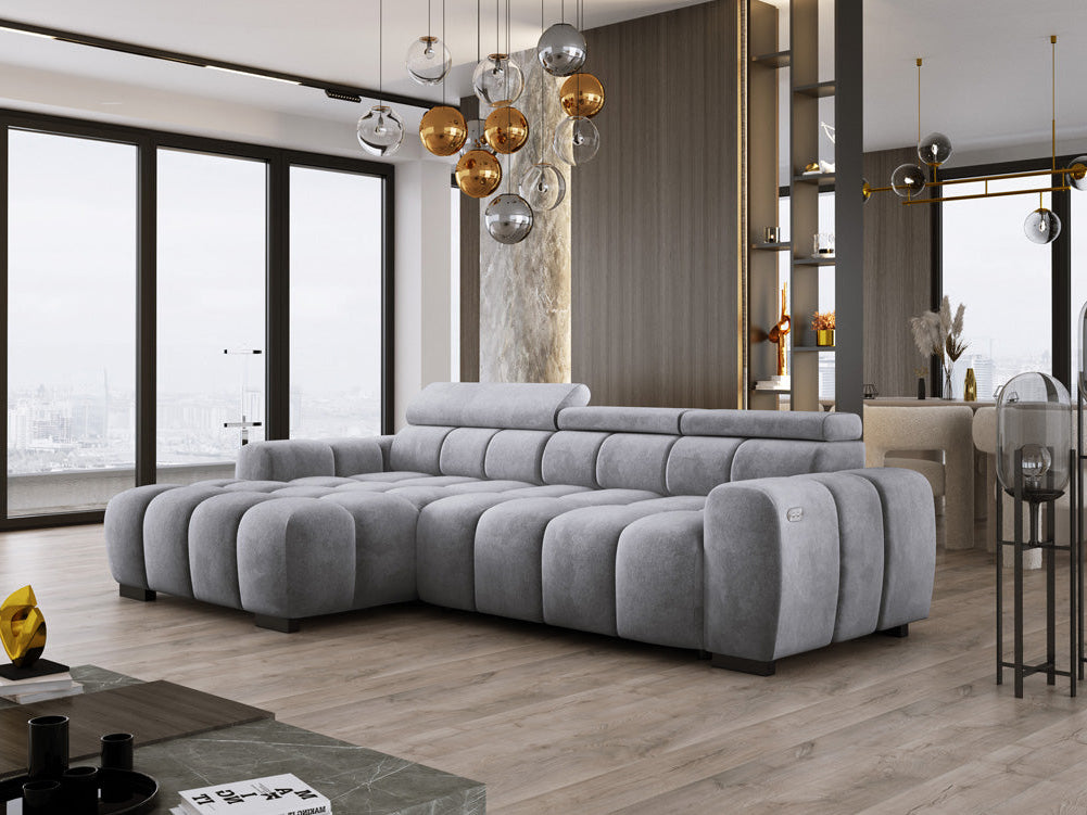 Designer sofa Amalfi in velvet with electric seat extension