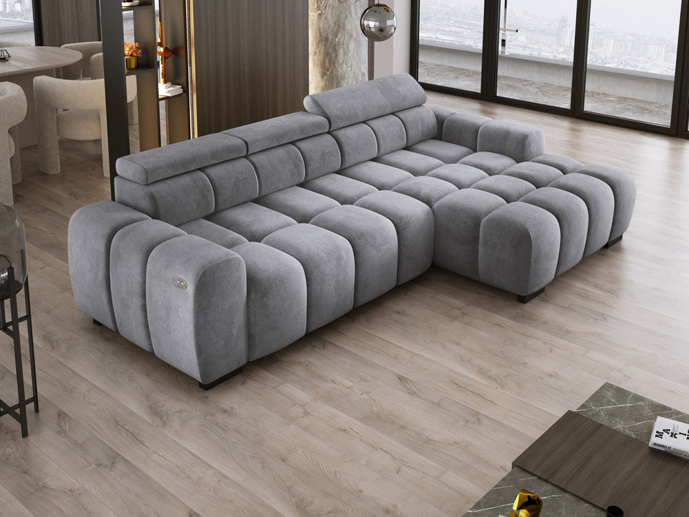 Designer sofa Amalfi in velvet with electric seat extension