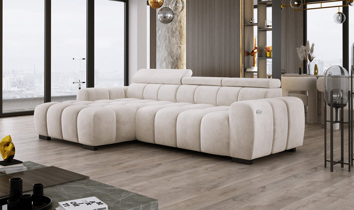 Designer Ecksofa Amalfi in Samt mit elektrischer Sitzerweiterung