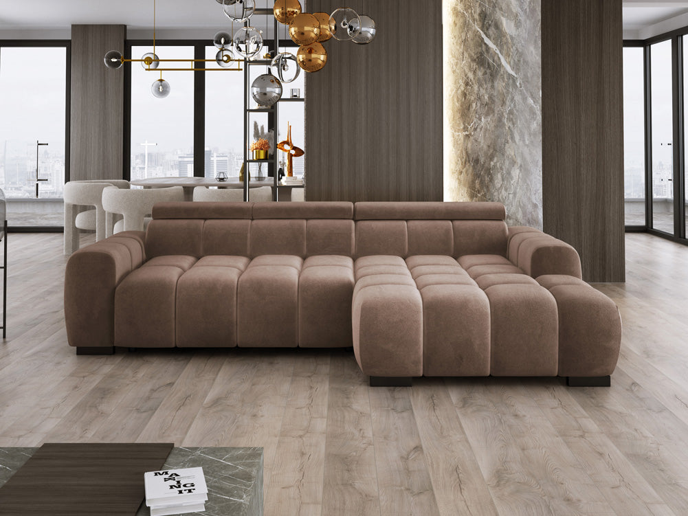 Designer sofa Amalfi in velvet with electric seat extension