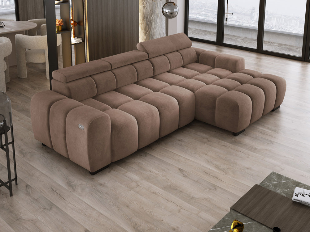 Designer sofa Amalfi in velvet with electric seat extension
