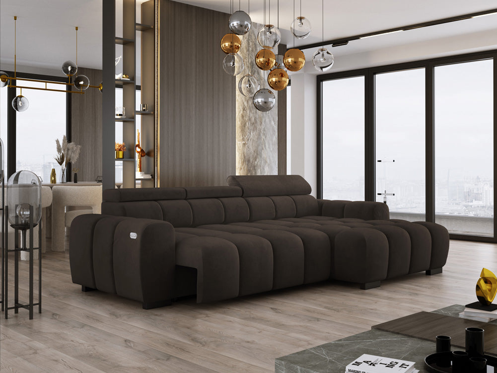 Designer sofa Amalfi in velvet with electric seat extension