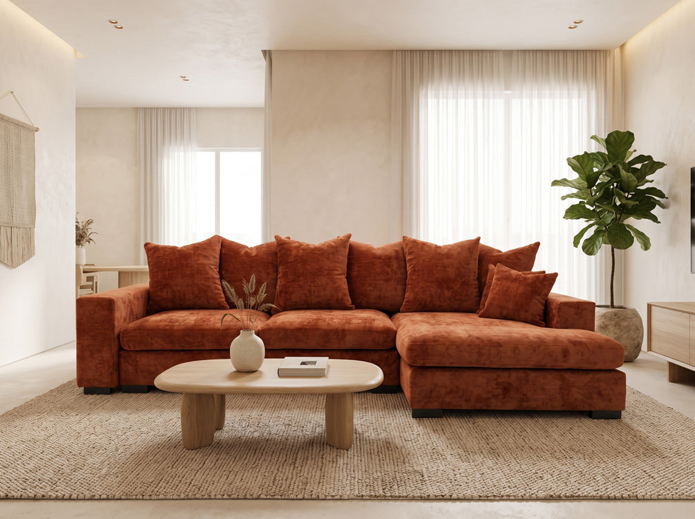 Designer sofa Selena L with sleeping function in textured fabric