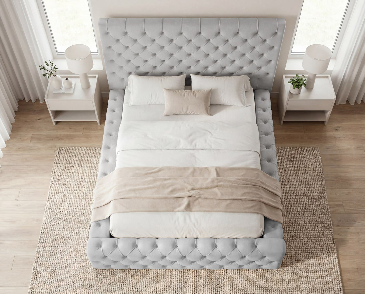 Designer Polsterbett Siena in Samt – Hellgrau