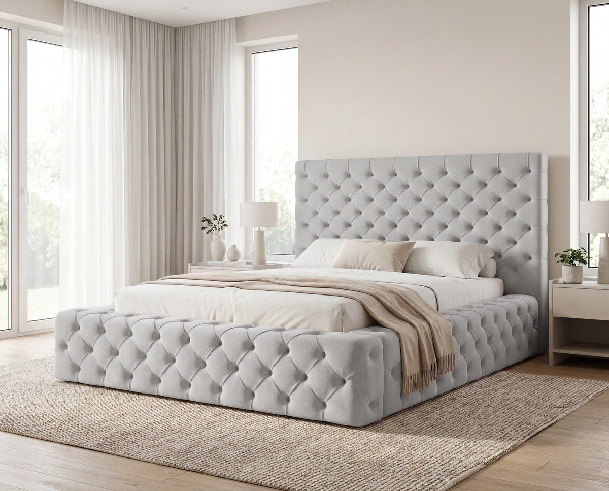 Designer Polsterbett Siena in Samt – Hellgrau