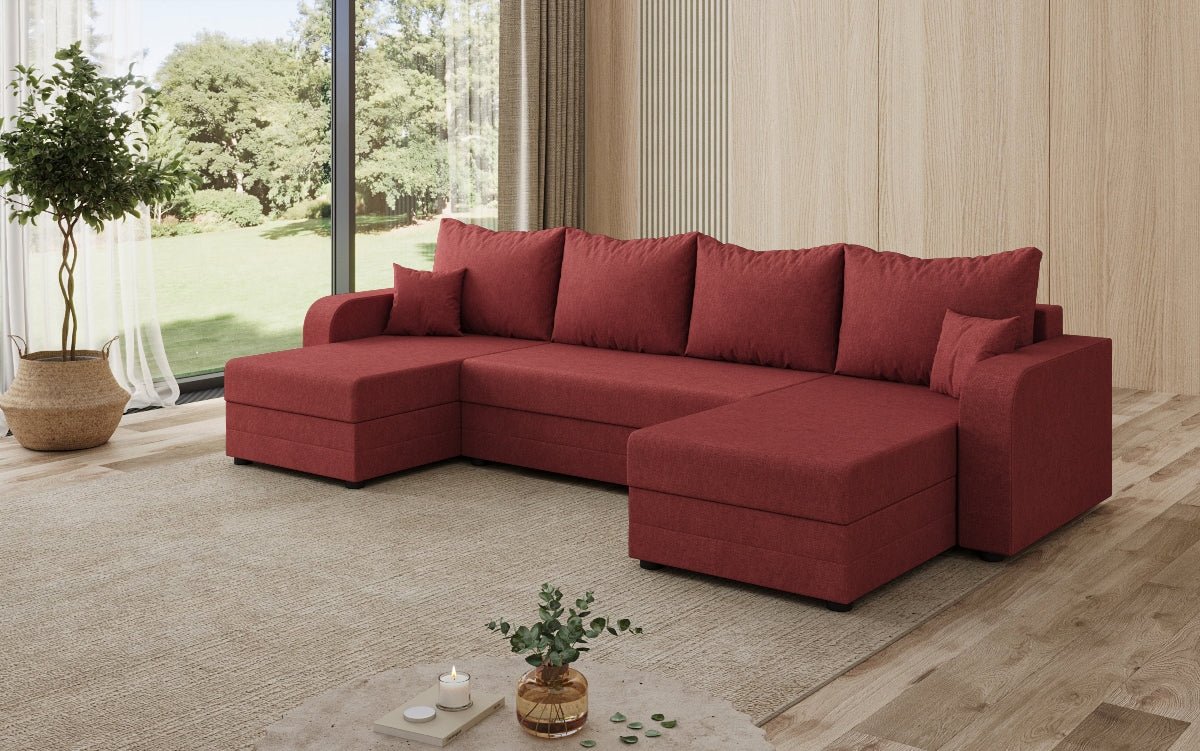Designer sofa Valenza U with sleeping and folding function in fabric