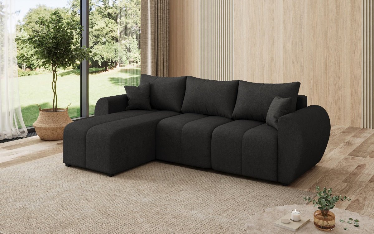 Designer sofa Sorella L with sleeping and folding function in fabric