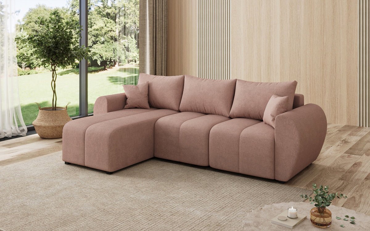 Designer sofa Sorella L with sleeping and folding function in fabric