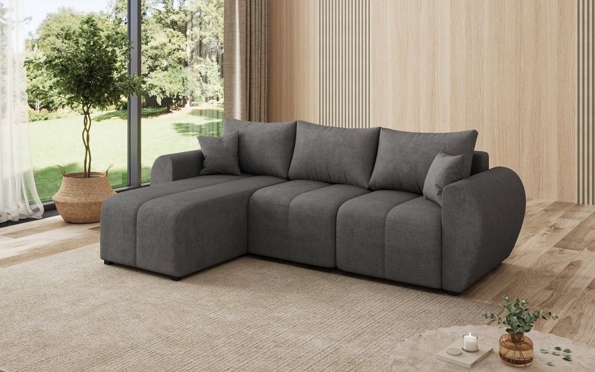 Designer sofa Sorella L with sleeping and folding function in fabric