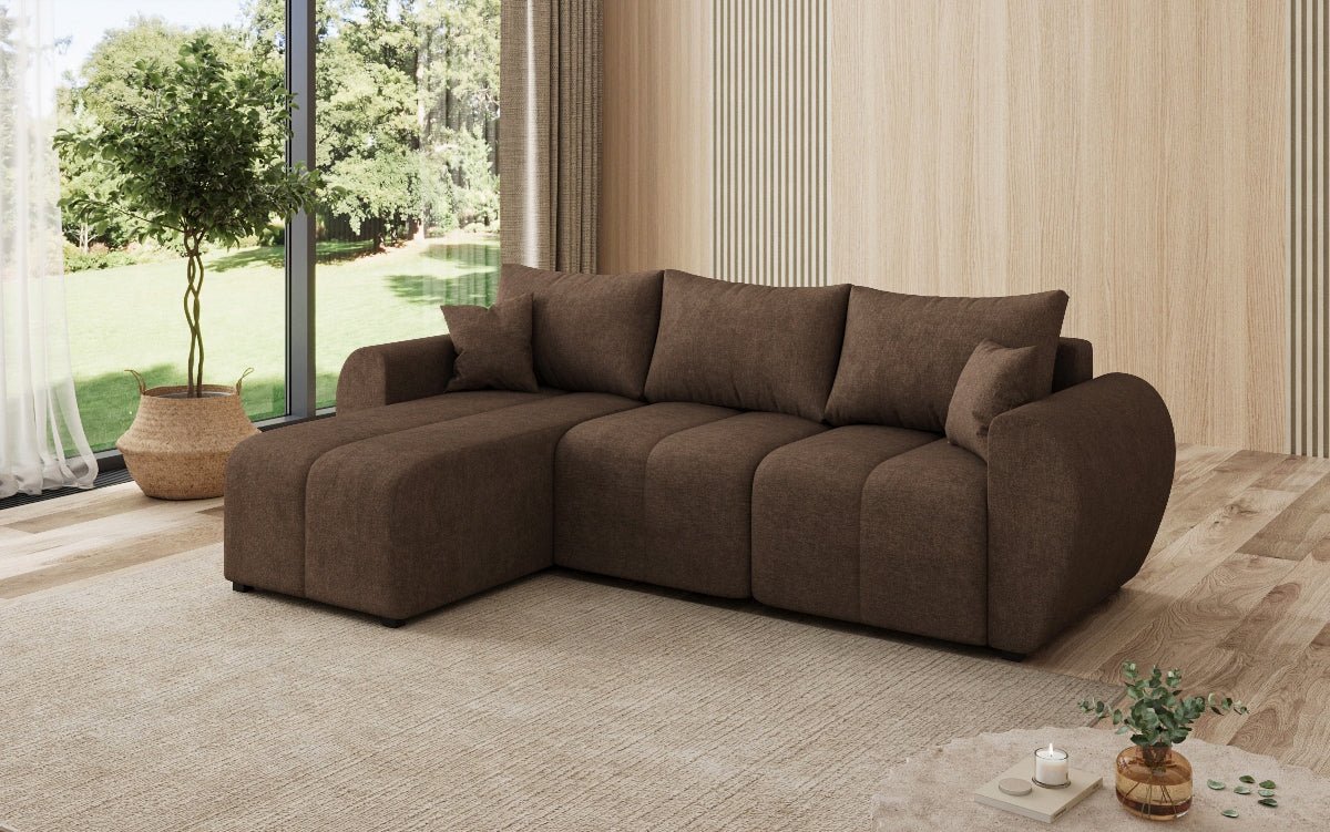 Designer sofa Sorella L with sleeping and folding function in fabric