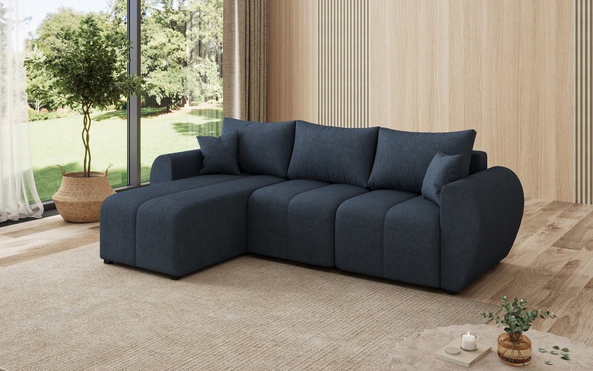 Designer sofa Sorella L with sleeping and folding function in fabric