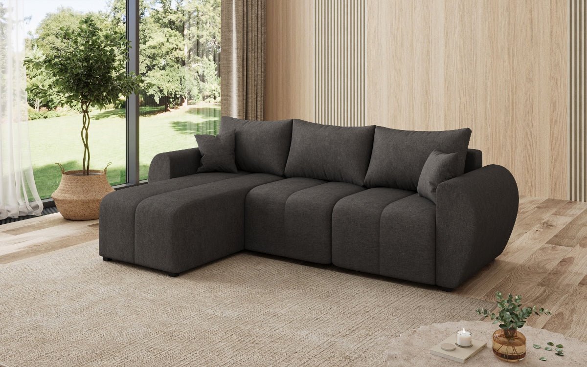 Designer sofa Sorella L with sleeping and folding function in fabric